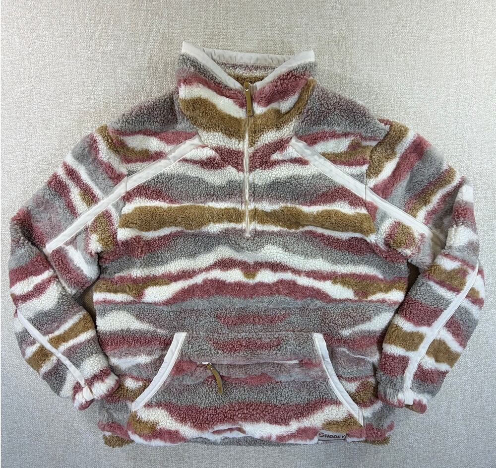Hooey Women's XL Brown White Striped Sherpa Quarter Zip Hoodie Western Pullover